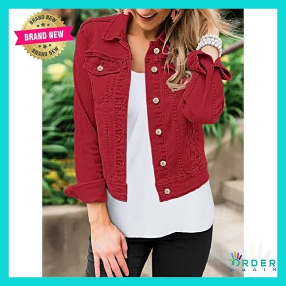 Stretch Fitted Denim Jacket Long Sleeve Button Down Chic Retro Y2K